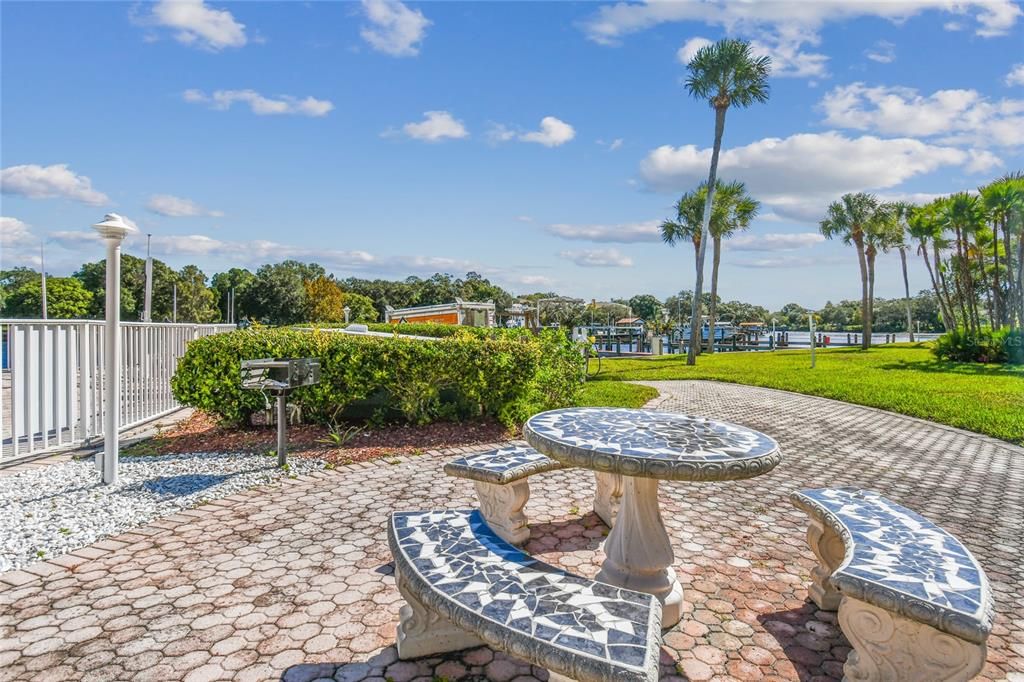 Grilling and picnic area next to one of the pools