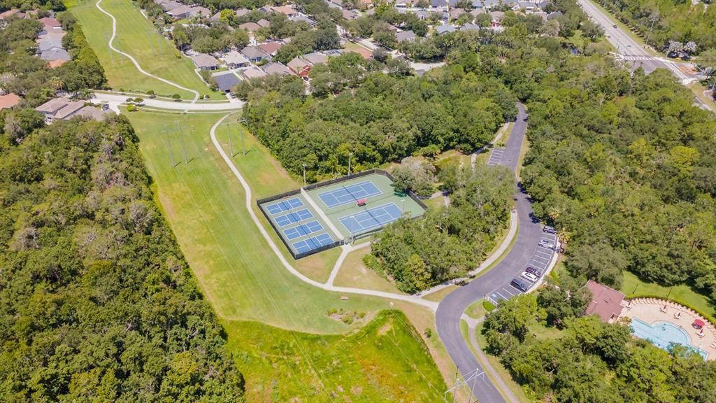 Community tennis, pickleball, basketball, and walking trails