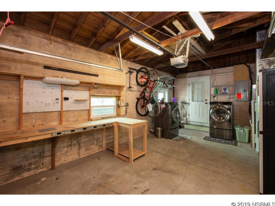 Garage with work benches