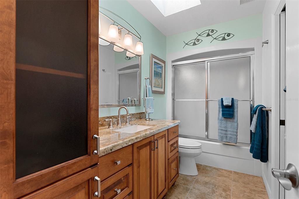 SECOND FLOOR BATHROOM WITH LARGE LINEN CLOSET AND PLENTY OF DRAWERS FOR STORAGE, AND A NICE ENCLOSED TUB/SHOWER.