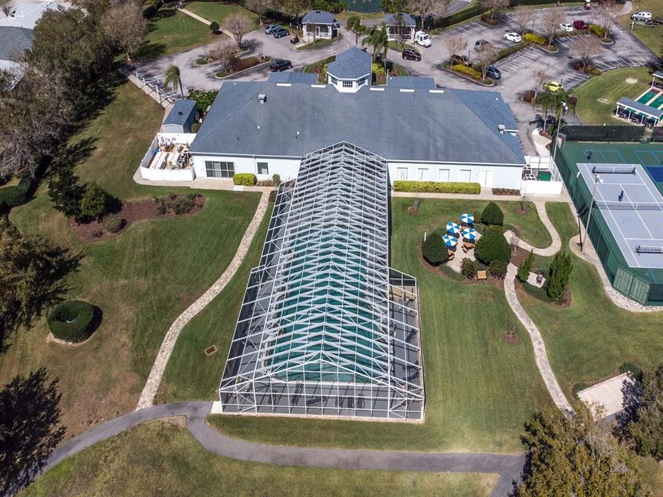 Aerial of Clubhouse and Pool.