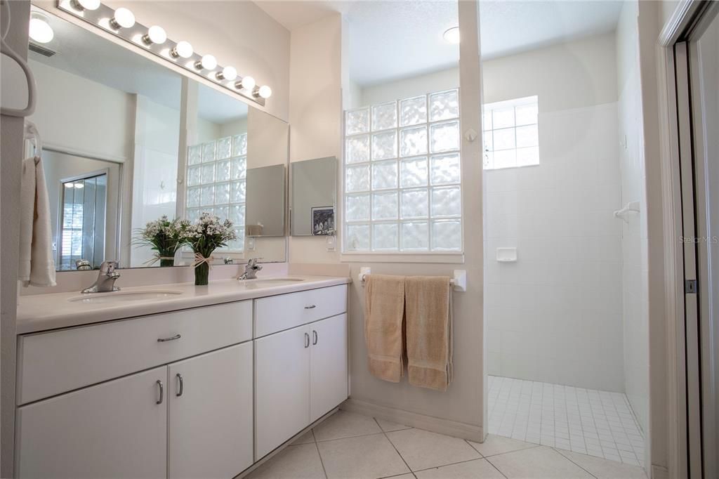 Master Bath with dual sinks, large walk-in shower