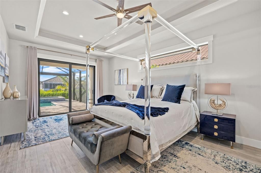 Master Bedroom with view of pool and spa