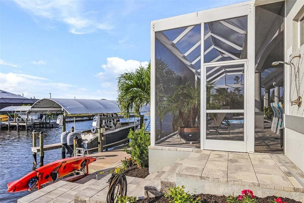 Outdoor shower & Kayak Dock