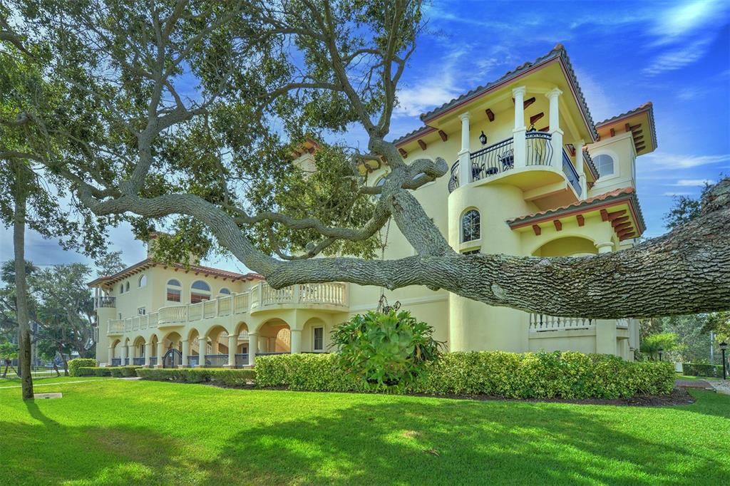 Oak trees grace this lovely property.