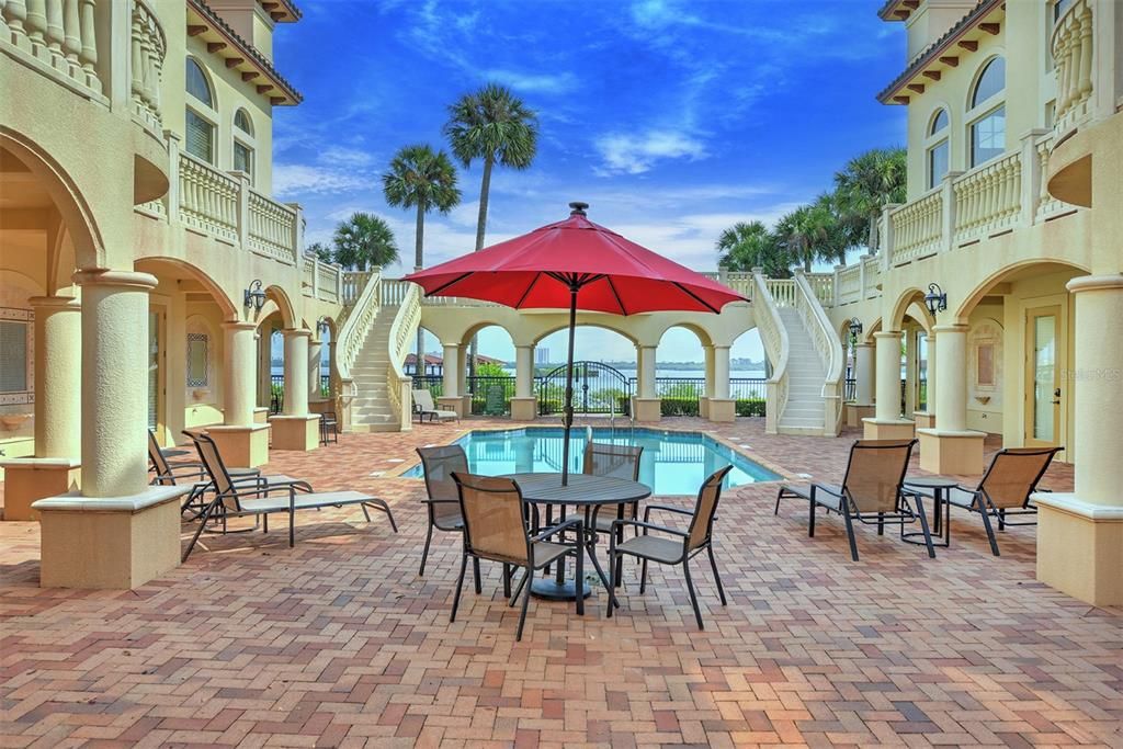 Gorgeous courtyard setting overlooking the water.