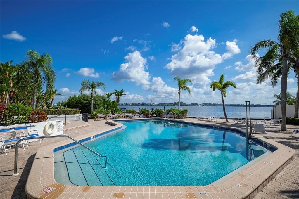 Oversized pool and spa sit overlooking the intercoastal