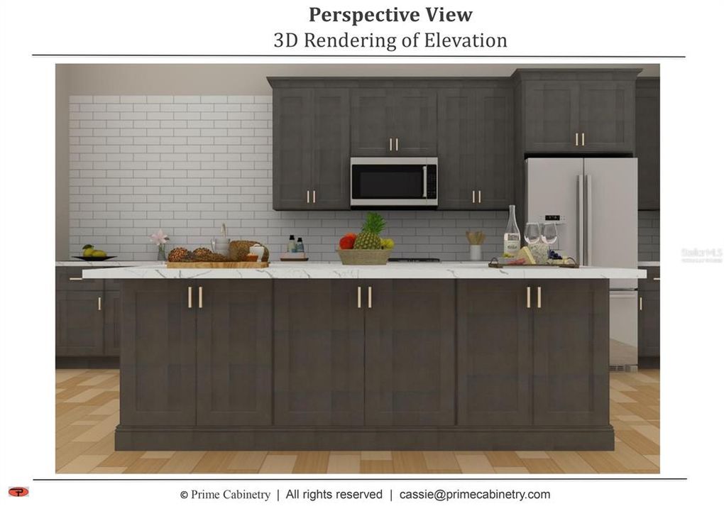 3D Rendering of Cabinets & Island. Virtually staged.