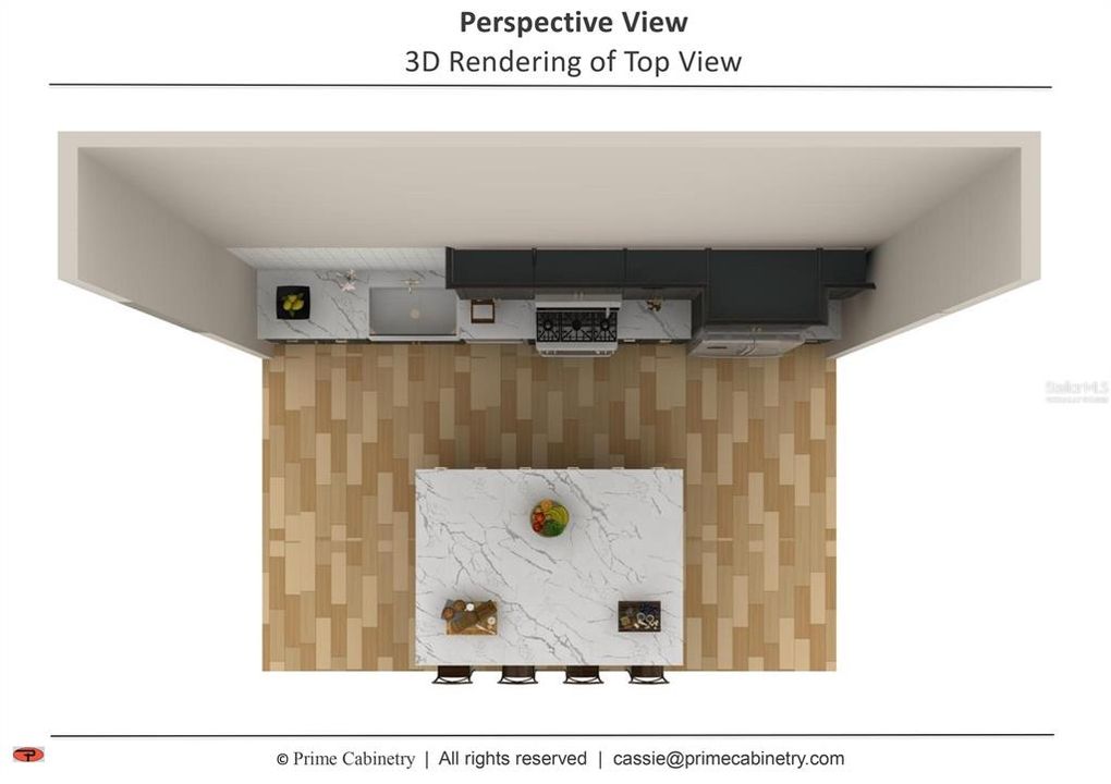 3D Rendering of Kitchen Top View. Virtually Staged.