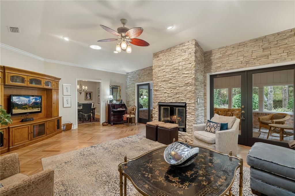 living room with gas fireplace