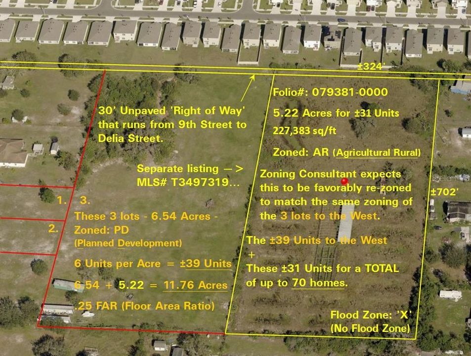 'Separate Listing' - Aerial view of the 5.22 acre lot to the East