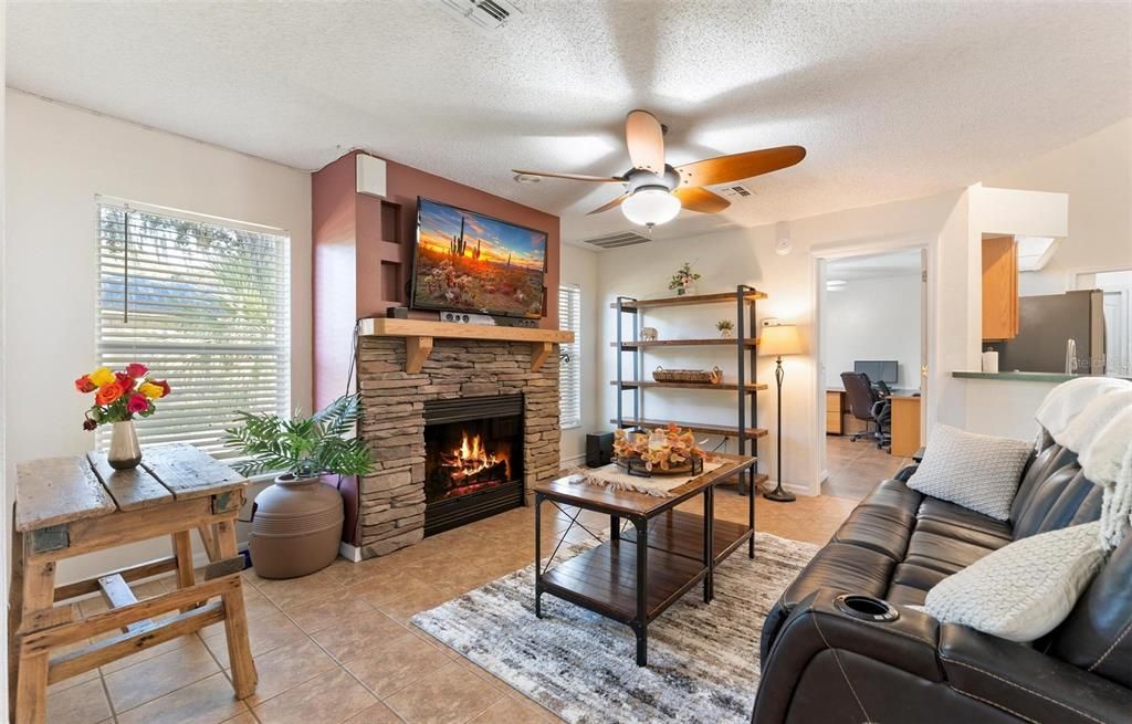 Family Room With Wood Burning Fireplace