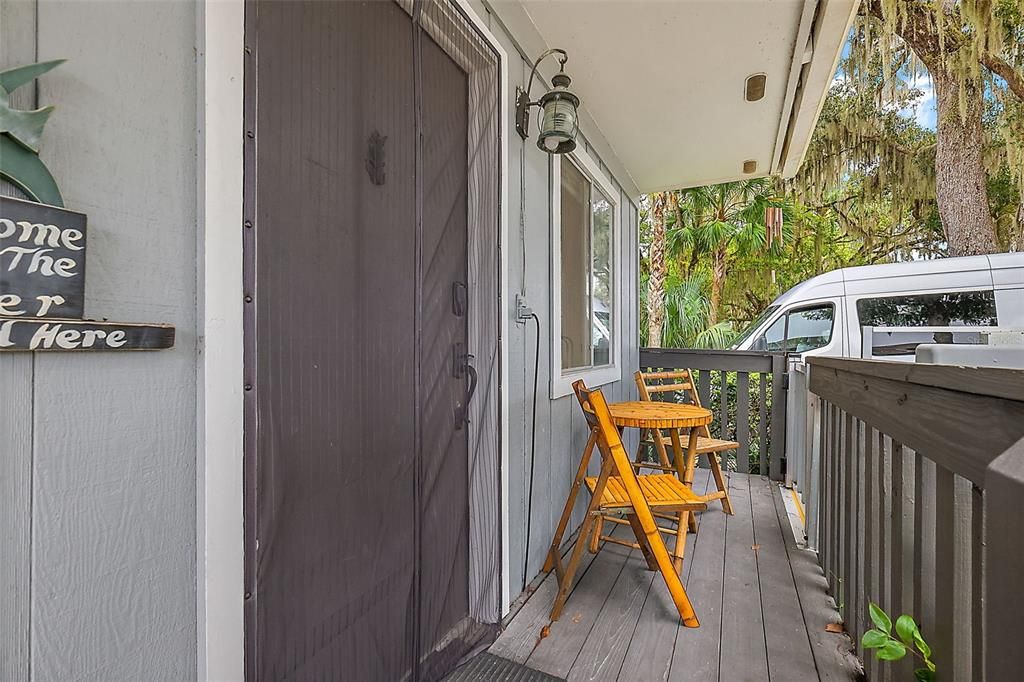 front entrance to unit #1 with wheelchair lift, a great place to watch the sunsets.