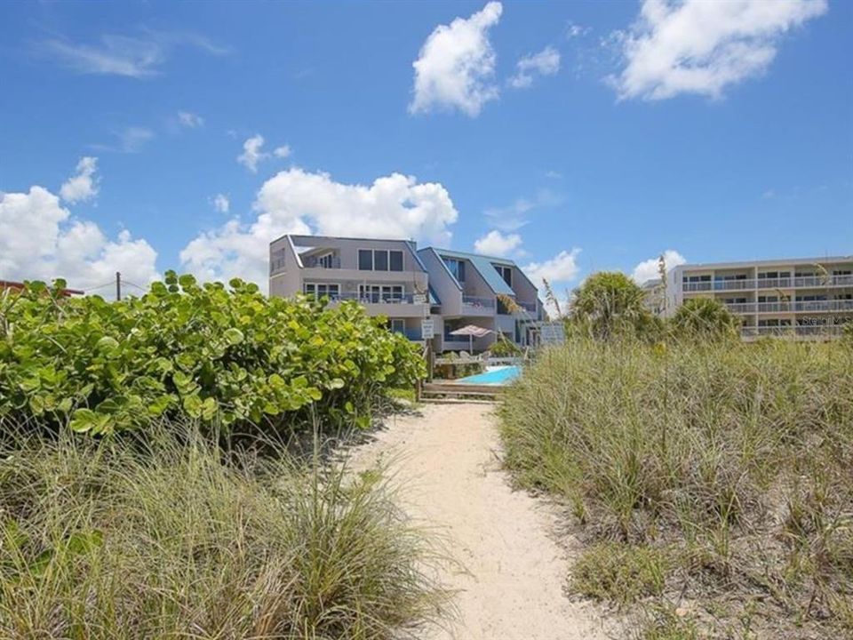 View of building from the beach