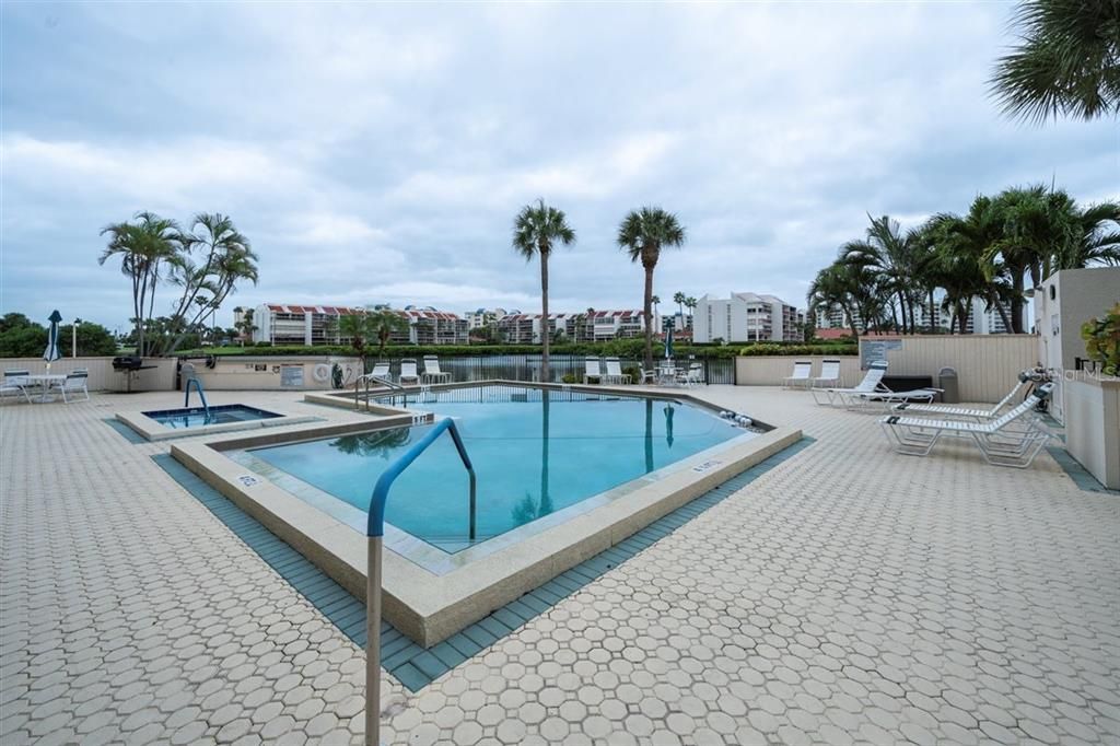 Pool area on the water with amazing views.