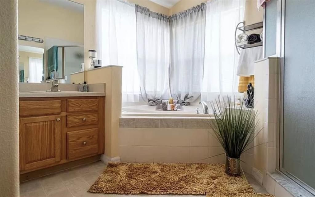 Master Bathroom w/ his and hers sink, walk in shower & tub