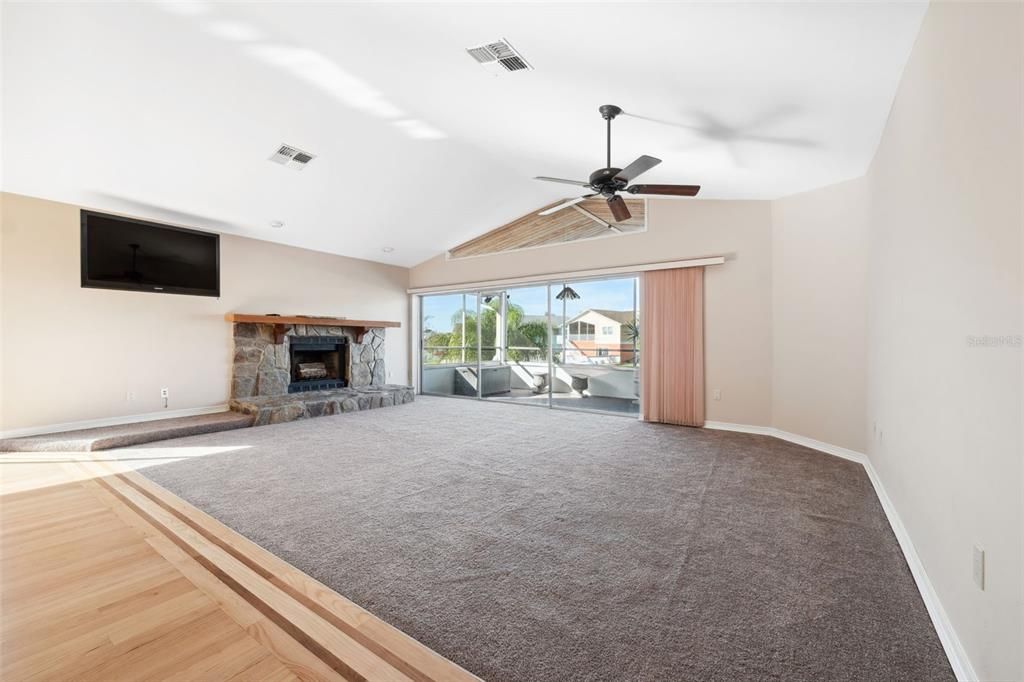 Great Room with wood burning fireplace