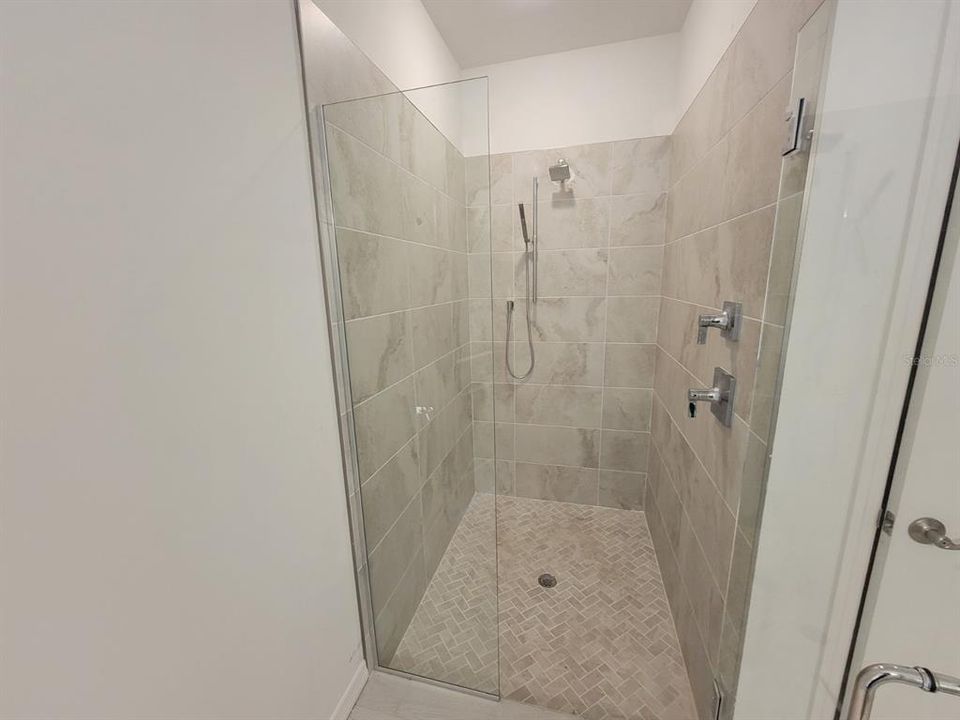 Primary bathroom shower with shower wand