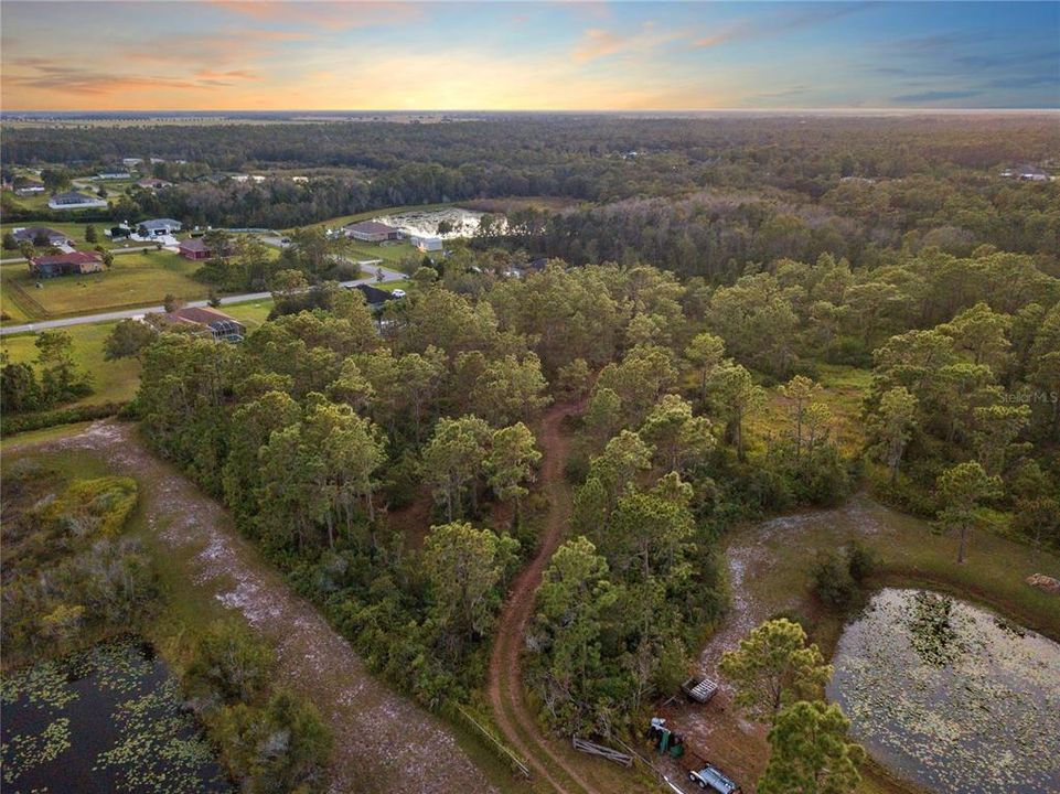 Northeastern Aerial of the lot showing the access road and pathway to the property