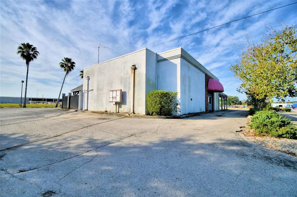 south side of the building with the drive-through, pick-up window on the