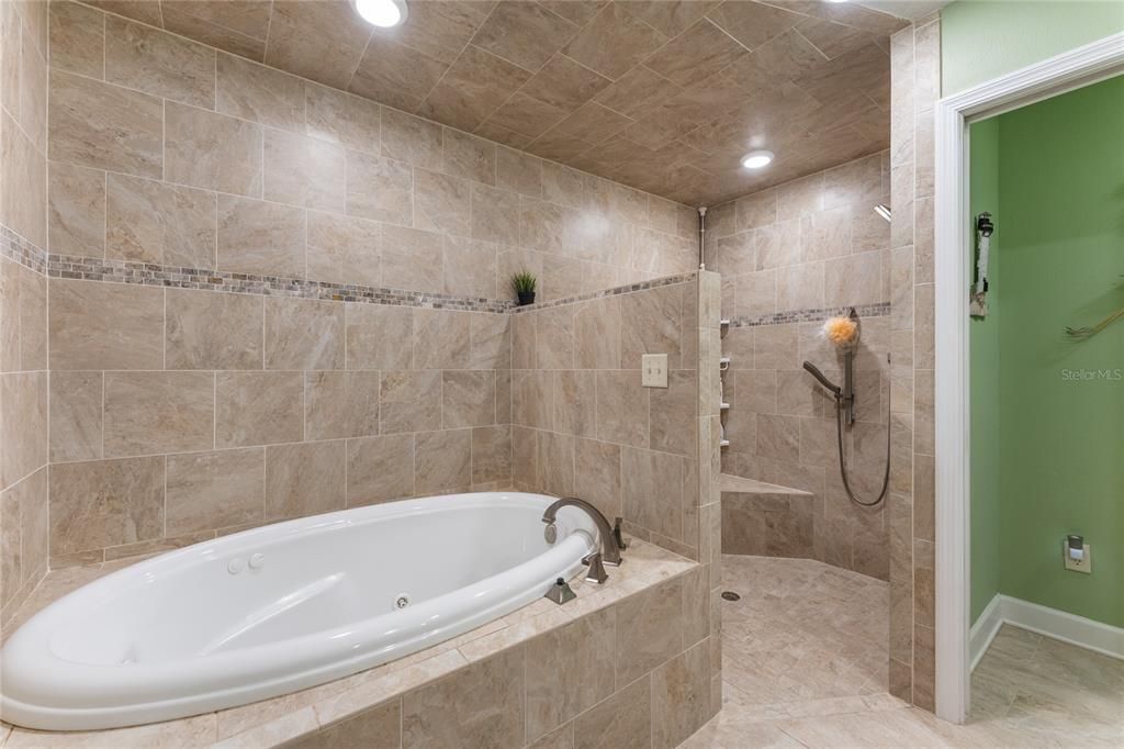 Master bathroom with walk-in shower & whirlpool tub