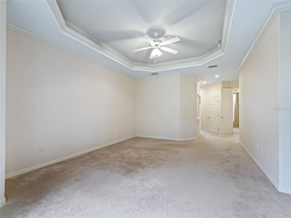 Primary bedroom looking toward bath