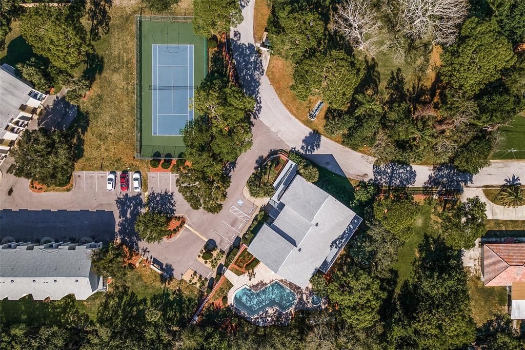 Clubhouse, pool and tennis court