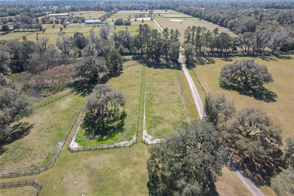 Drive thru mature oaks, 21 paddocks and cross country field to home and barns located at back of farm