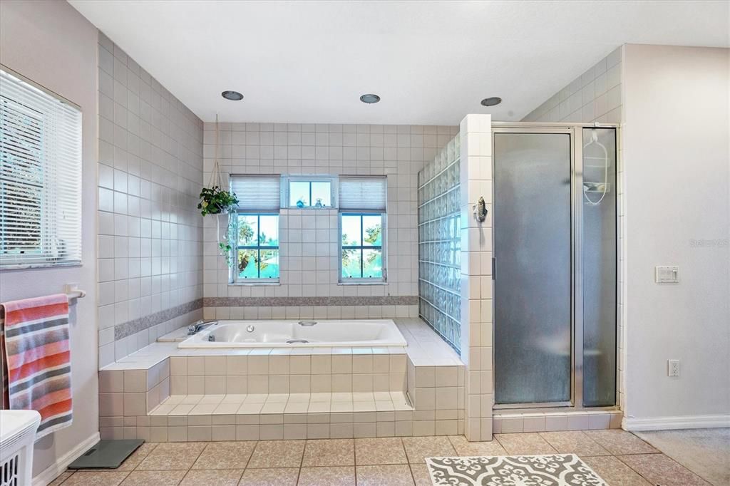 Master Bath has a large soaking tub & separate shower