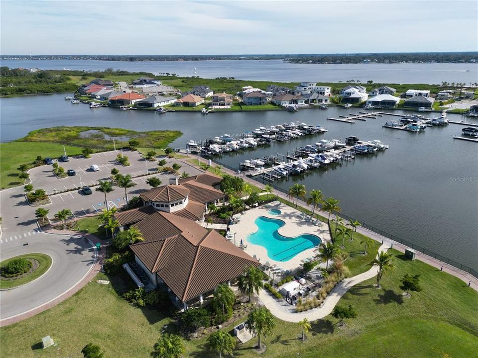 Clubhouse, pool and marina