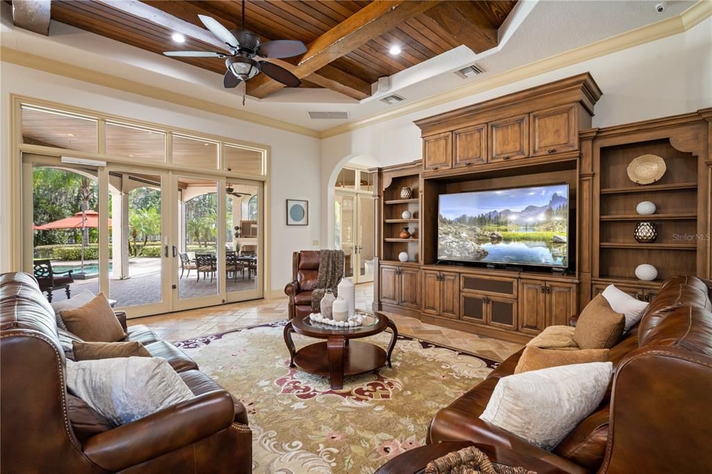Home Theater is a classic style tucked away on the main floor in a quiet spot