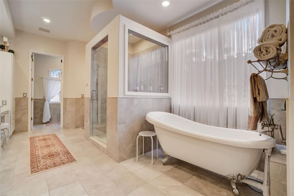 Primary Bath with Clawfoot Tub and Walk-in Shower