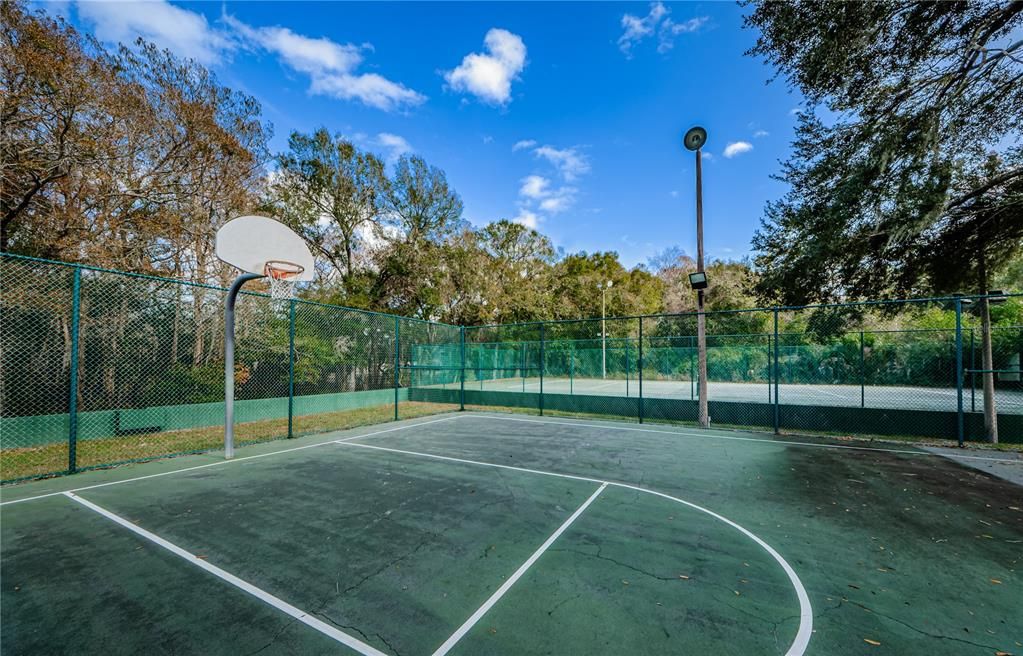 Community basketball and tennis courts