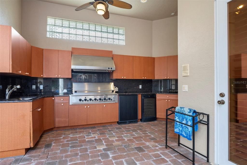 The summer kitchen offers gas grill (its own LP gas tank) refrigerator, sink and much more!