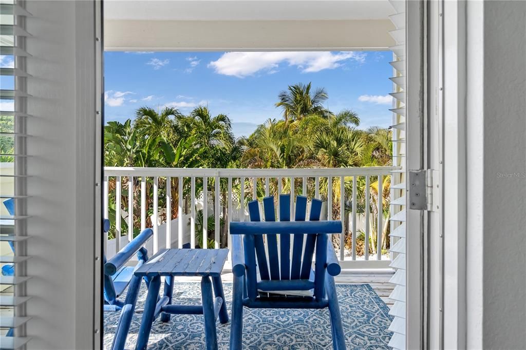 Balcony off Primary Bedroom overlooking Pool