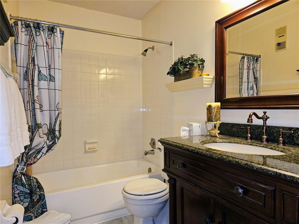 Guest Bathroom with Combination Tub/Shower, Beautiful New Vanity, Mirror and New Lighting