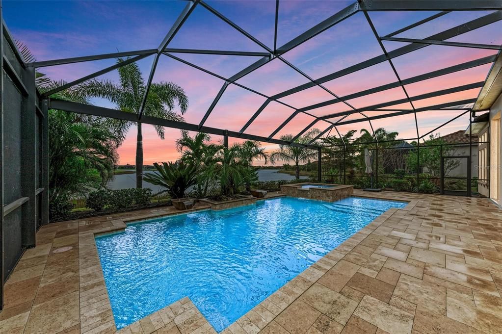 private pool and spa with fire bowls feature