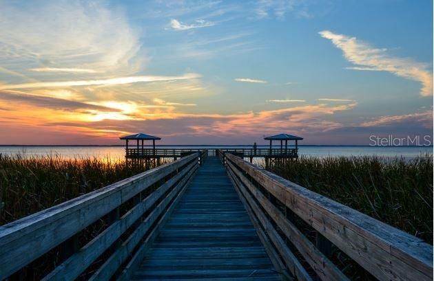 Lake George fishing pier at sunset