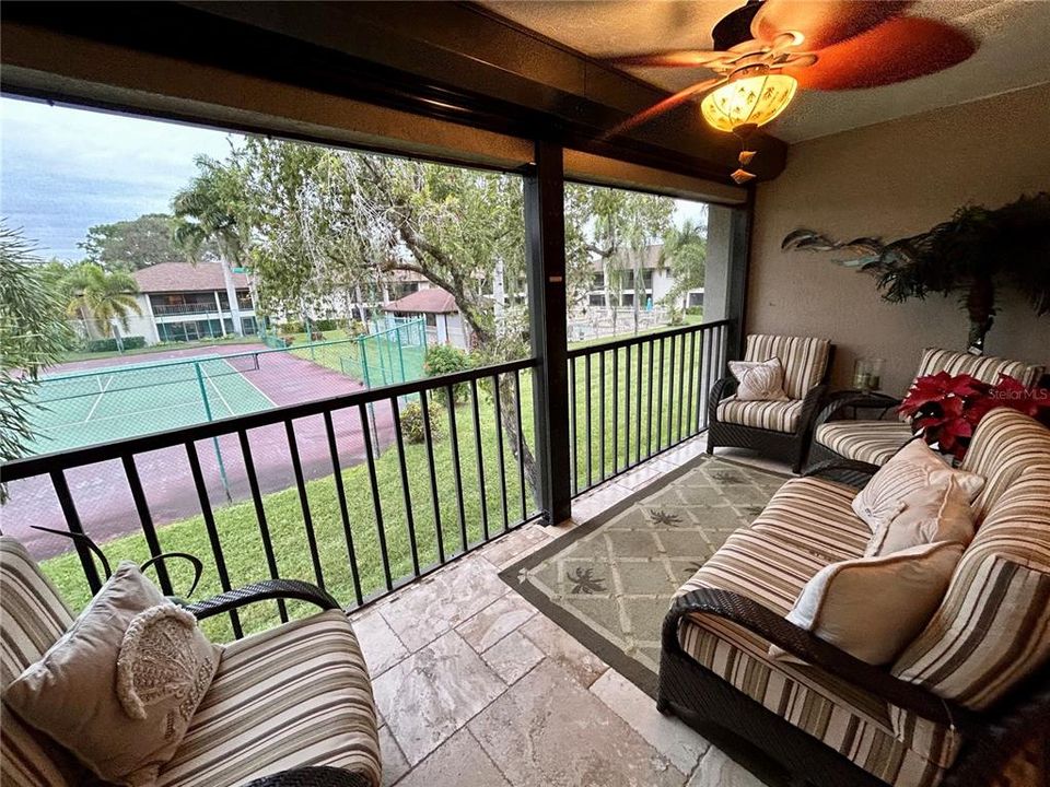 Terrazzo tile lines the lanai.