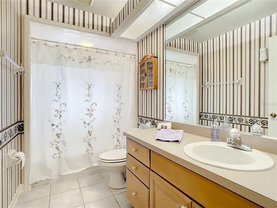 Guest bathroom with shower in tub
