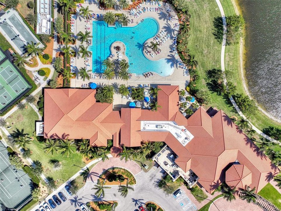Pool and amenities from the air