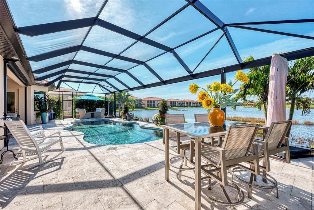 Custom pool with travertine deck