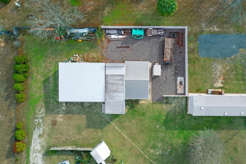 aerial of maintenance sheds with lots of materials and tools to convey