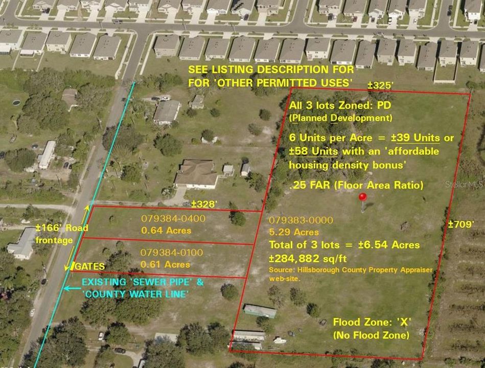 Aerial view of the adjacent 3 lots to the West – 6.54 + 5.22 = 11.76 Acres