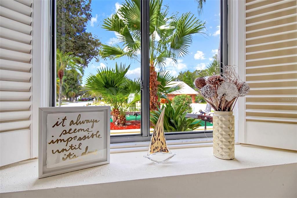 View through front window of formal living room