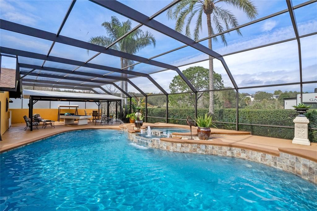Long view of Pool toward the covered Patio