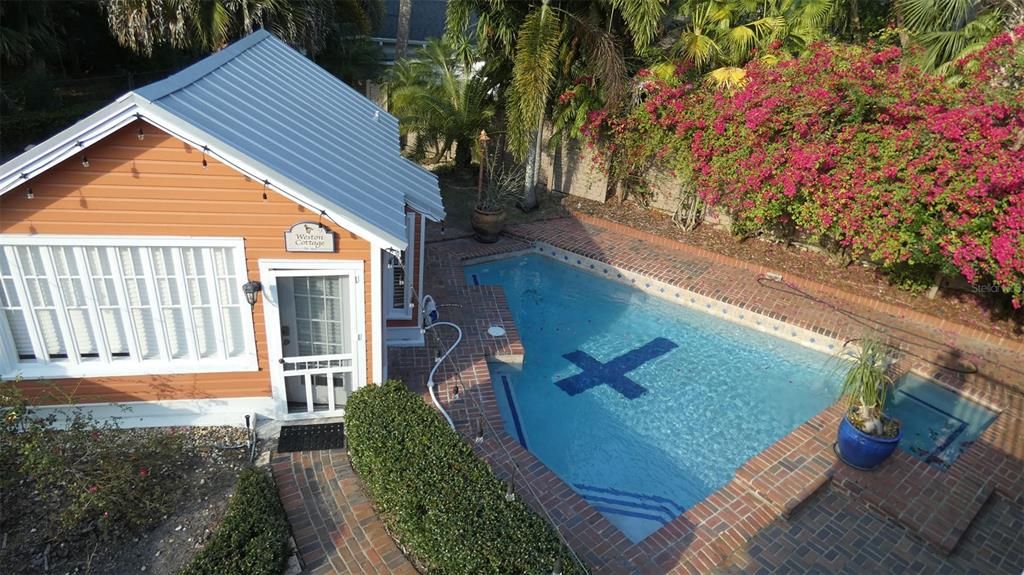 Backyard and Pool view from 2nd story of dining porch