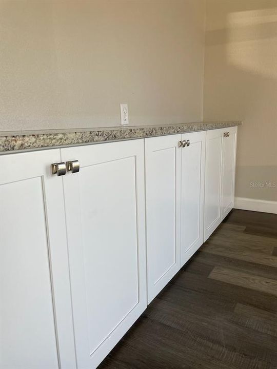 Living room built-in cabinets with granite top