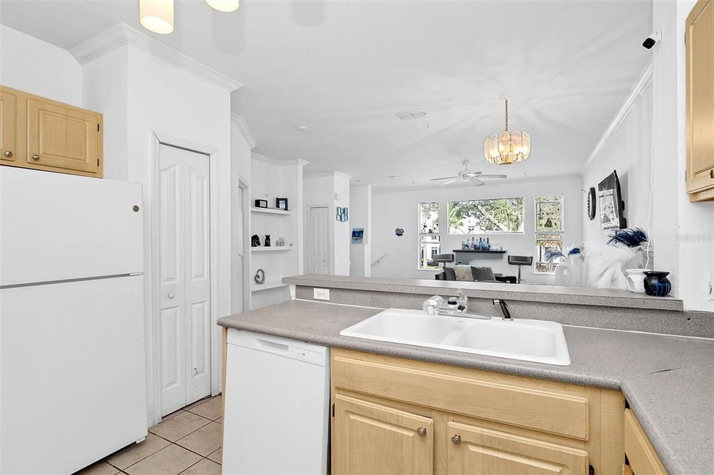 kitchen looking out over family room