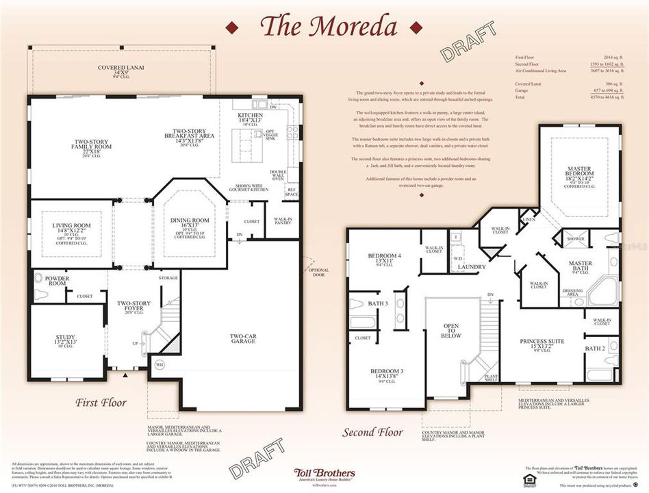 Moreda Country Manor Base floor plan without the options. Showing Master upstairs variances found in this home.
